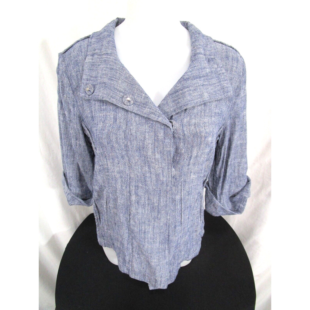 Sharon Young Blue Linen Blend Short Sleeve Light Short Jacket Women Size S